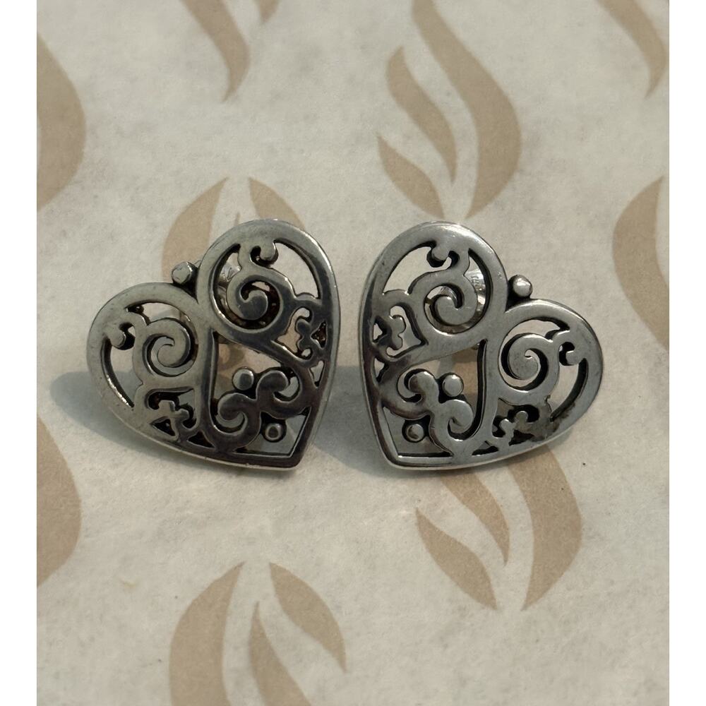 James Avery Retired Sterling Silver Open Heart French Scroll Heart Earrings